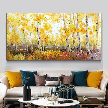Birch Trees golden autumn texture Oil Paintings